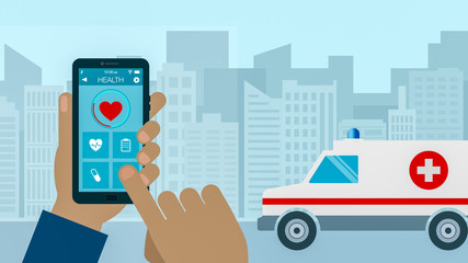 emergency call, concept of medicine and new technologies, cartoon, flat style