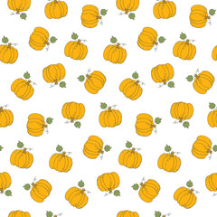 Seamless pattern with cartoon pumpkins.
