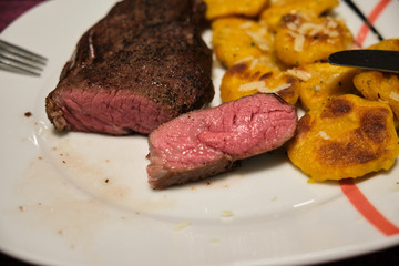 cutted Beef steak with selfmade sweet potato gnocchi