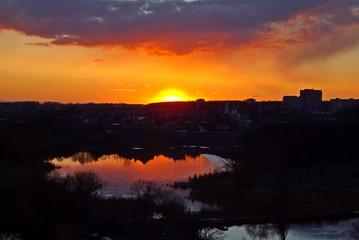 sunset over city