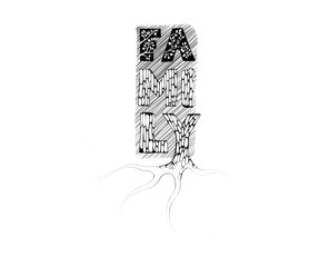 Word Art Illustration. Text Family stylized as a tree with roots.