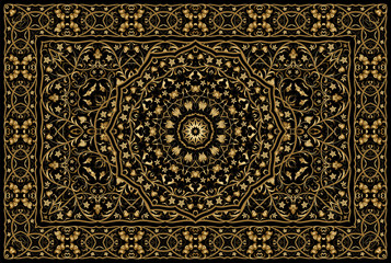 Vintage Arabic golden pattern. Rich Persian colored carpet. Ornament for fabric design, handmade, interior decoration, textiles. - 257066921