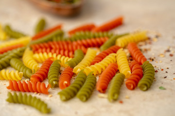 Colored macaroni and pasta