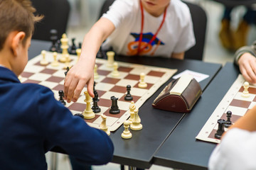 Children's chess tournament under the patronage of world champion Sergey Karyakina. Moscow. Russia - obrazy, fototapety, plakaty