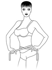 Beautiful lady measuring the size of her waist