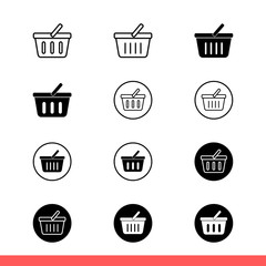 Basket vector icon set, shopping symbol. Simple, flat design for web or mobile app