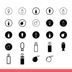 Bomb vector icon set, dynamite symbol. Simple, flat design for web or mobile app