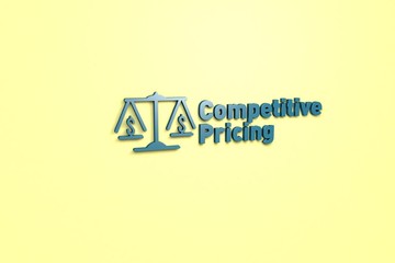 Fototapeta premium 3D illustration of Competitive Pricing, blue color and blue text with yellow background.