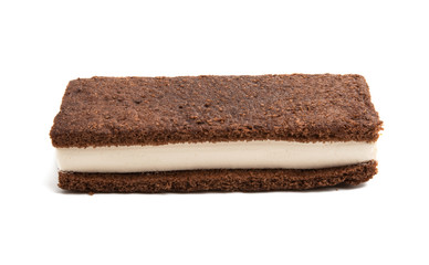 chocolate sponge cake with milk souffle isolated
