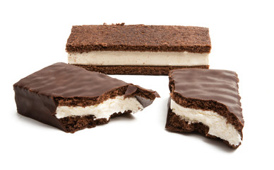 chocolate sponge cake with milk souffle isolated