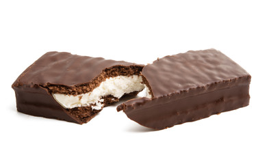 chocolate sponge cake with milk souffle isolated