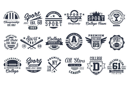 Sport club logo design set, baseball retro emblem, label, badge vector illustrations