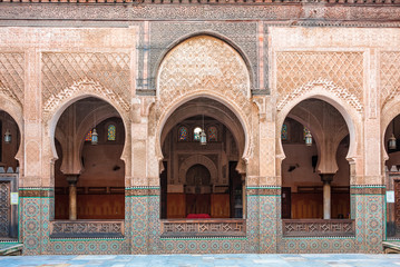 FES, MOROCCO - NOVEMBER 16, 2018: Inside interior of The Madrasa Bou Inania ( Medersa el Bouanania...