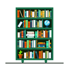 Bookshelf vector illustration in flat design. Books store design. Education concept.