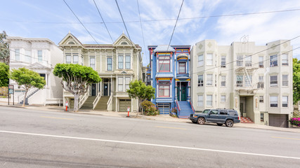 Heritage row houses line up the streets in Castro district, San Francisco, California, USA