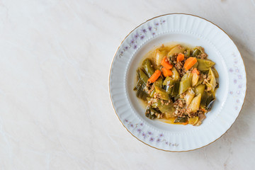 Turkish Food Leek with Minced Meat / Kiymali Pirasa.