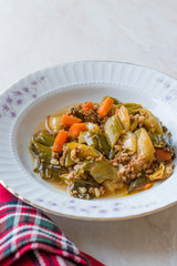 Turkish Food Leek with Minced Meat / Kiymali Pirasa.