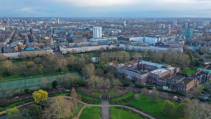 Fototapeta premium Aerial drone bird's eye view photo of famous Regent's Royal Park unique nature and Symetry of Queen Mary's Rose Gardens as seen from above, London, United Kingdom