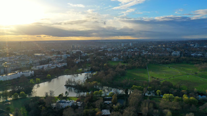 Aerial drone bird's eye view photo of famous Regent's Royal Park unique nature and Symetry of Queen Mary's Rose Gardens as seen from above, London, United Kingdom