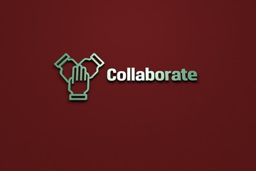 Obraz premium Text Collaborate with green 3D illustration and brown background