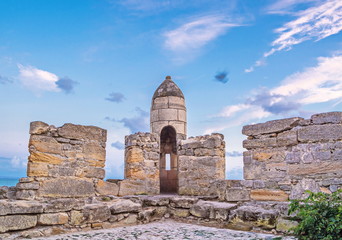 Stones and ruins of  ancient fortress Yenikale on  Black Sea in Kerch