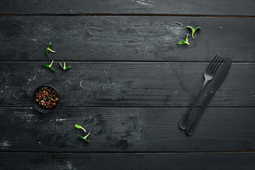 Cooking banner. cutlery. Top view. Free space for your text. Rustic style.