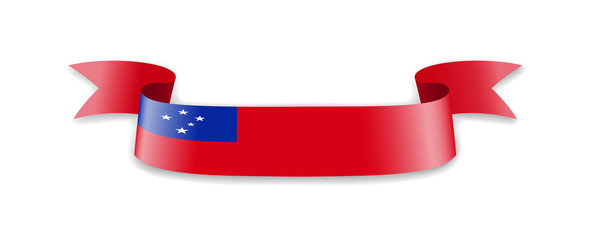 Samoa flag in the form of wave ribbon. Vector illustration.