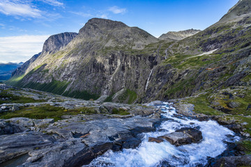 Mountainous landscape viewed from Trollstigen pass, Andalsnes, More og Romsdal, Norway