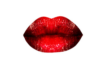 Sexy red lips isolated on white background. Lips sign. Design element for love greeting card,...