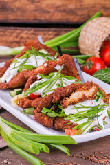 grilled meat and vegetables