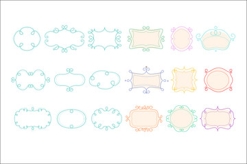 Unfilled frames and borders set, hand drawn vector illustration on white background