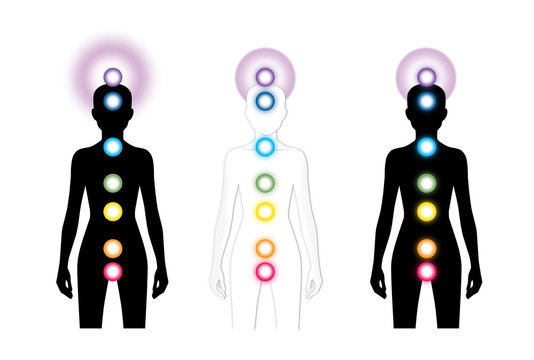 Silhouette woman figure with chakras