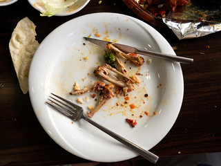 blank plate finished the meal and leftovers