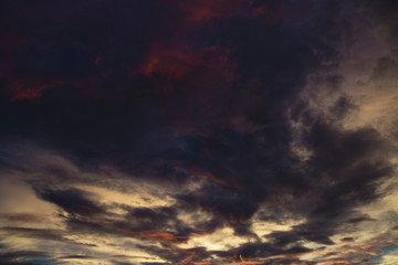 Fototapeta na wymiar Deep Contrast Dramatic Sky At Sunset