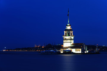 Maiden Tower in İstanbul Night.