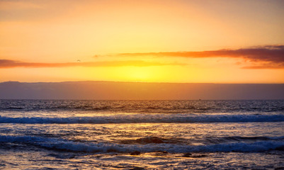 Sun Setting on the Atlantic Ocean in Tenerife Canary Island Spain