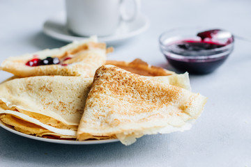 Breakfast homemade  pancakes with jam
