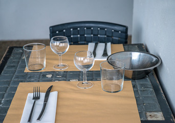 Two places setting in the restaurant