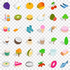 Vegetarian icons set. Isometric style of 36 vegetarian vector icons for web for any design