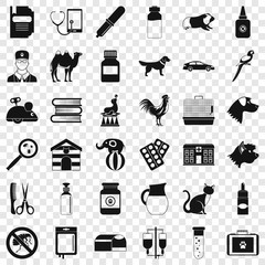 Veterinary icons set. Simple style of 36 veterinary vector icons for web for any design