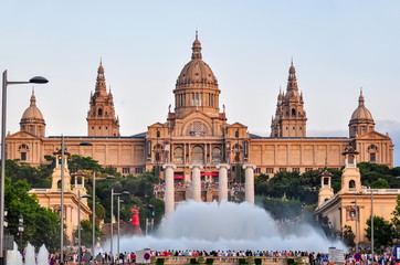 Fototapeta na wymiar National Palace (Palau Nacional) and Montjuic fountain, Barcelona, Spain