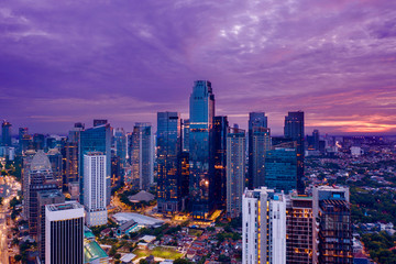 Jakarta downtown with skyscrapers at evening