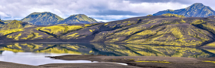 Panorama of Lambavatn lake in Lakagigar volcanic fissure area, Southern highlands of Iceland. © sasha64f