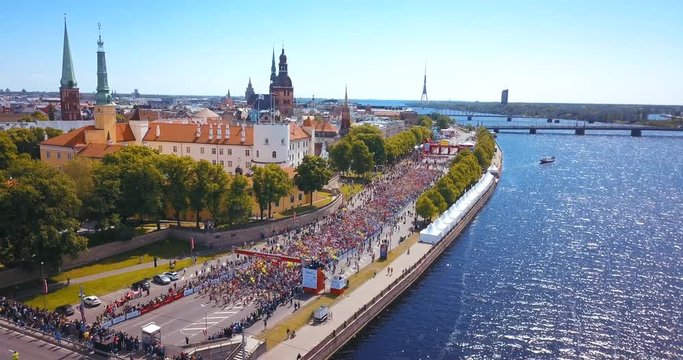 May 20, 2018. Riga, Latvia. The start of the international Lattelecom / Tet marathon in Riga, Latvia.