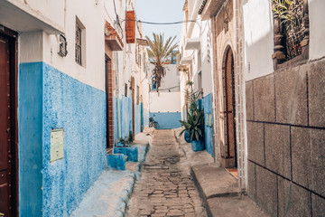 Small alley in Chefchaouen, Morocco the blue city