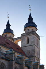 Fototapeta na wymiar church named Stadtkirche in Bayreuth in backlit