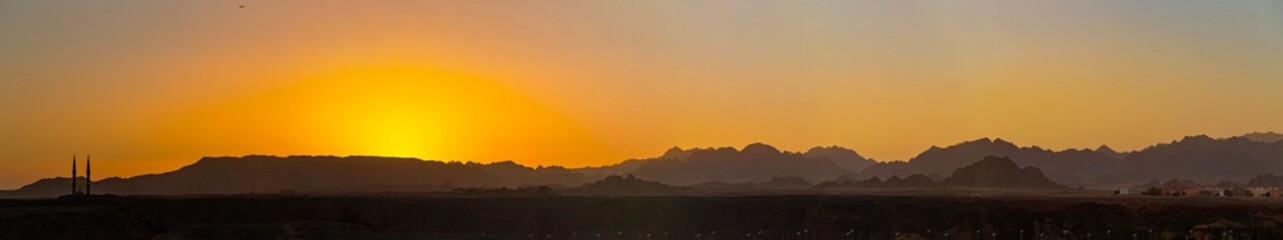 Sharm El Sheikh, sunset, outskirts of the city. Egypt. Mountains of the Sinai Peninsula.