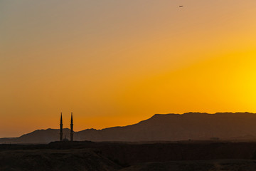 Sharm El Sheikh, sunset, outskirts of the city. Egypt. Mountains of the Sinai Peninsula.