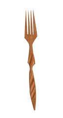 Wooden fork on white background. Isolated object. Tableware. Kitchen utensils.
