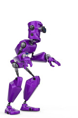 funny purple robot cartoon doing a what is up sose in a white background